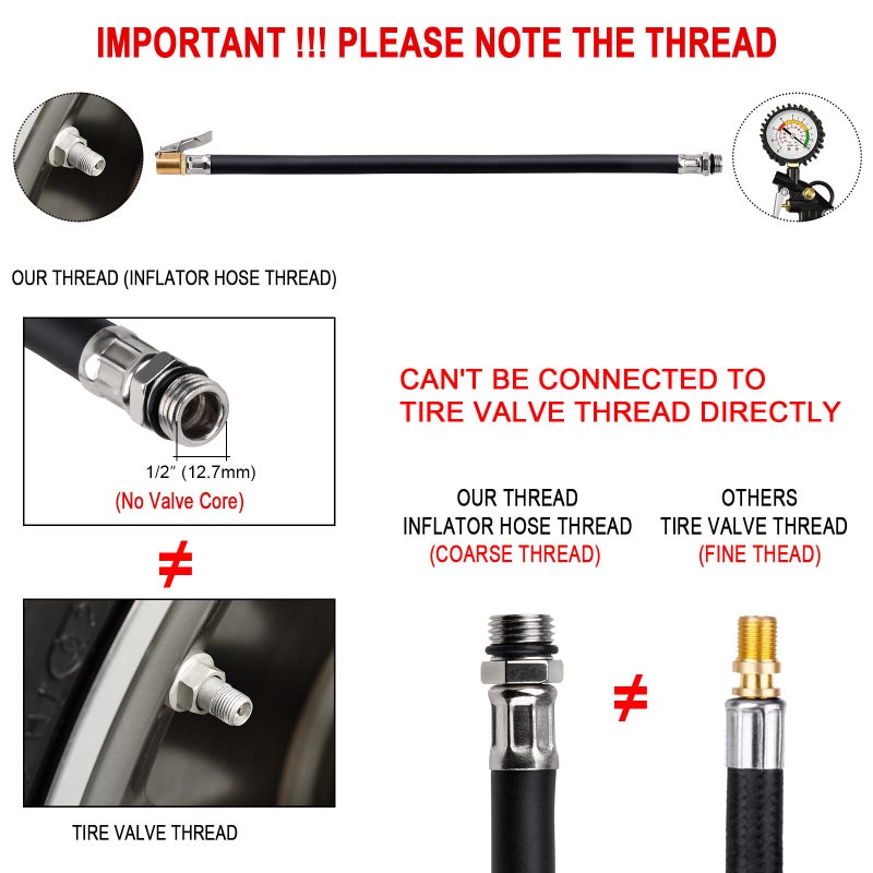 Dannisly Tire Valve Extension Tube, Car Tire Valve Air Hoses Portable Compressor Air Expansion Hoses and Standard Tire Valve Fine-Grained Airlock Chucks - Image 3